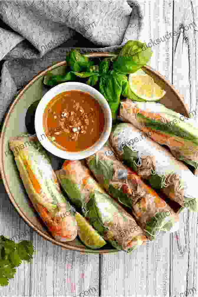 Delicate Vietnamese Summer Rolls, Filled With Fresh Vegetables, Herbs, And Noodles, Accompanied By A Savory Dipping Sauce THE OF SALADS FROM DIFFERENT COUNTRIES